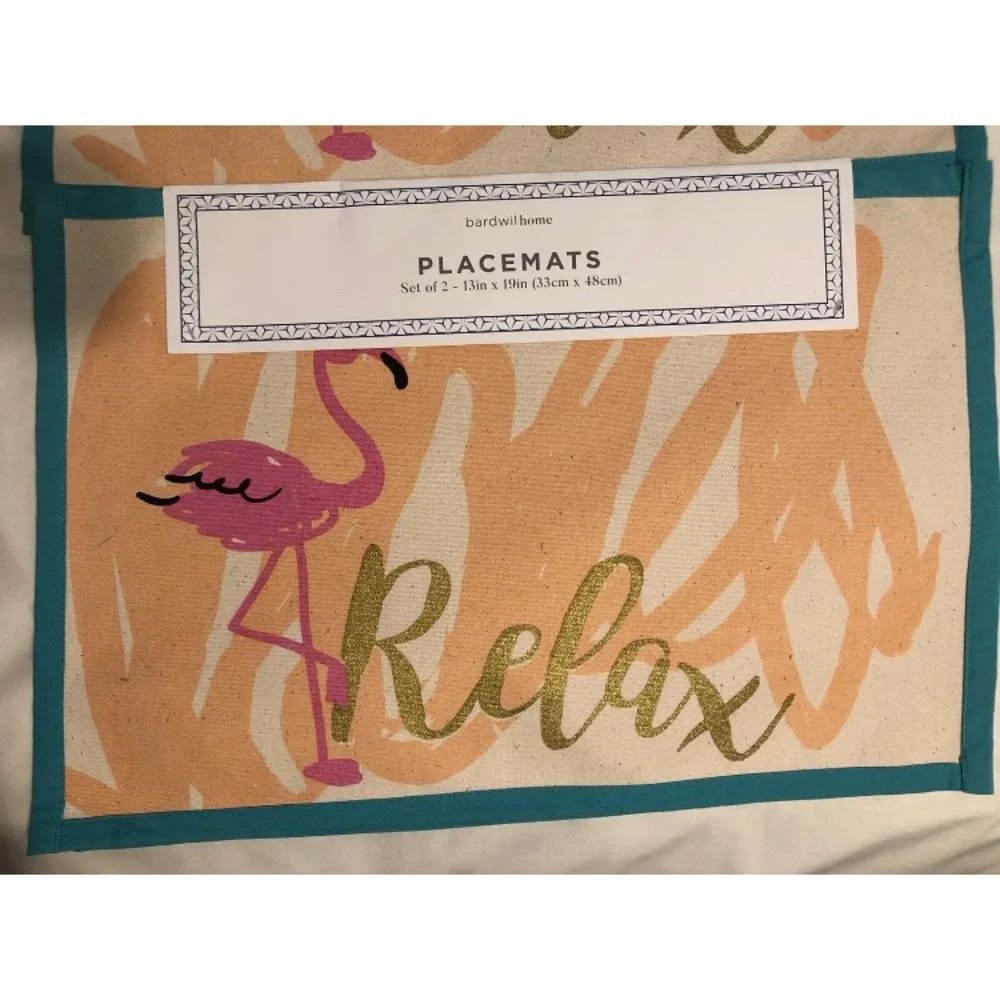 Bardwil Summer Placemats Relax Flamingo Lot Of 4 13x19